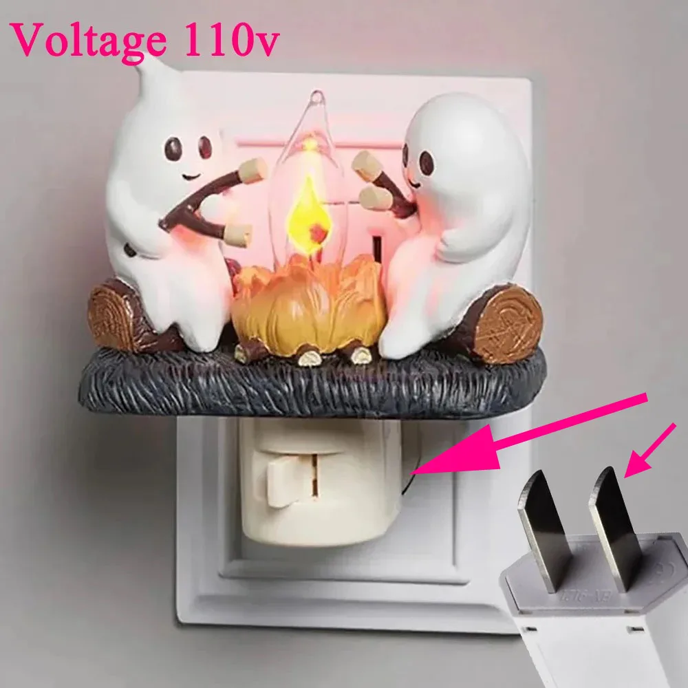 할로윈 호박 야간 조명 깜박이는 유령 캠프파이어 깜박이는 플러그 할로윈 유령 램프, 소년 소녀 장식
