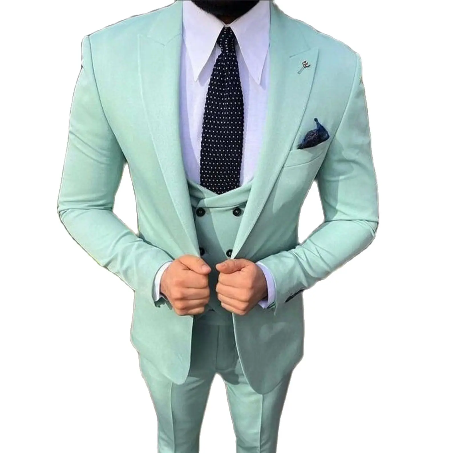 Mint Green Casual Suits For Men Wedding Bridegroom Tuxedo Fashion Custom Blazer Sets 3-Piece Jacket+Pants+Vest Terno Masculino