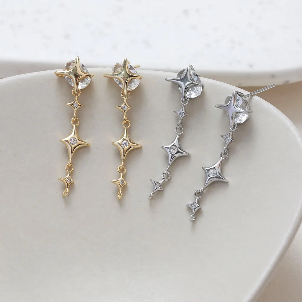 2PCS Dainty Celestial North Star Ear Studs for Jewelry Findings Components Diy Brass 14k Gold Plated Accessories 10*37mm