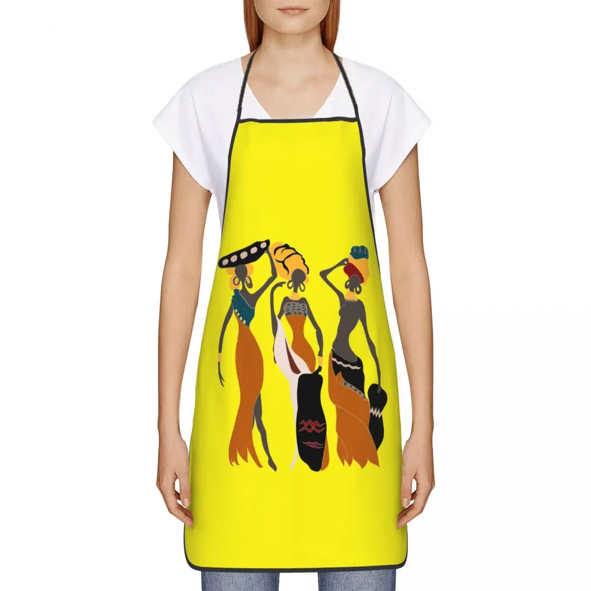 African Black Woman Apron for Women Men Ethnic Tribal Africa Pattern Adult Kitchen Chef Bib Tablier Cuisine Cooking Baking