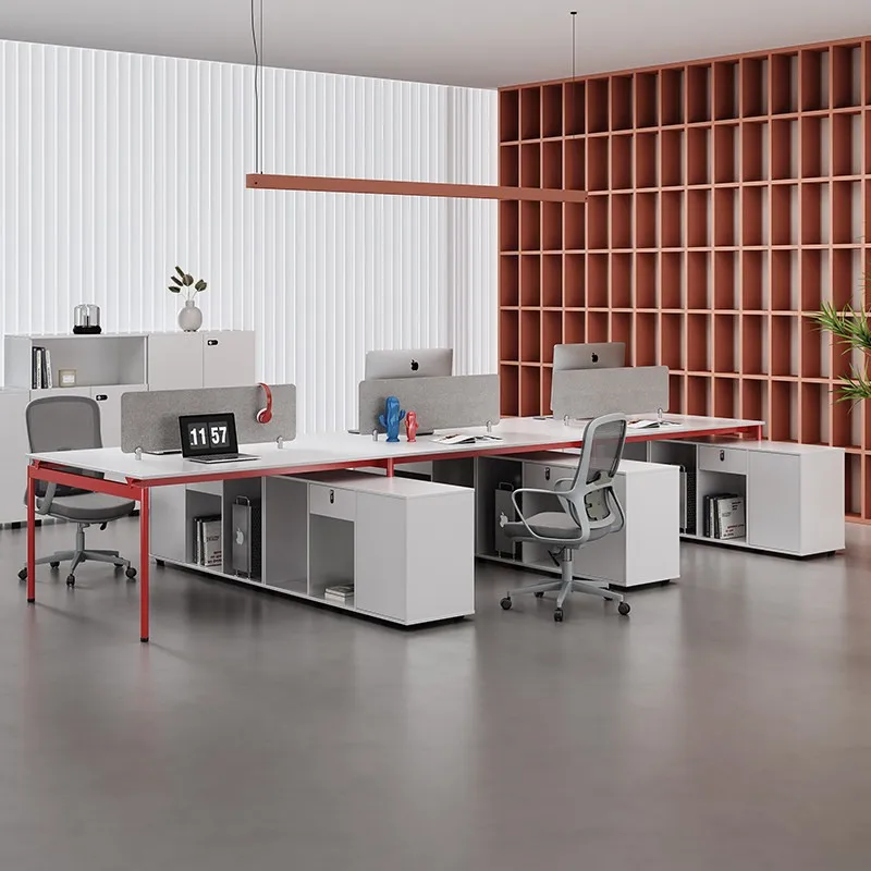High-end staff table, desk, simple modern chair combination, staff seat for four people, office furniture, screen booth