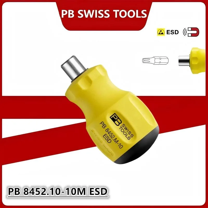 

Отвертка PB Swiss Tools с двумя сменными насадками и короткой рукояткой, 1/4 дюйма, ручной инструмент Swiss PB 8452.10-10M ESD