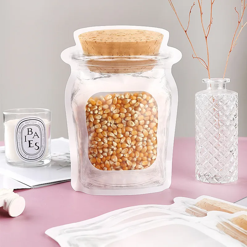 TETP 50Pcs White Bottle Shape Bags With Frosted Window Home Snack Candy Cookies Nuts Packaging Decoration Home Party Favors