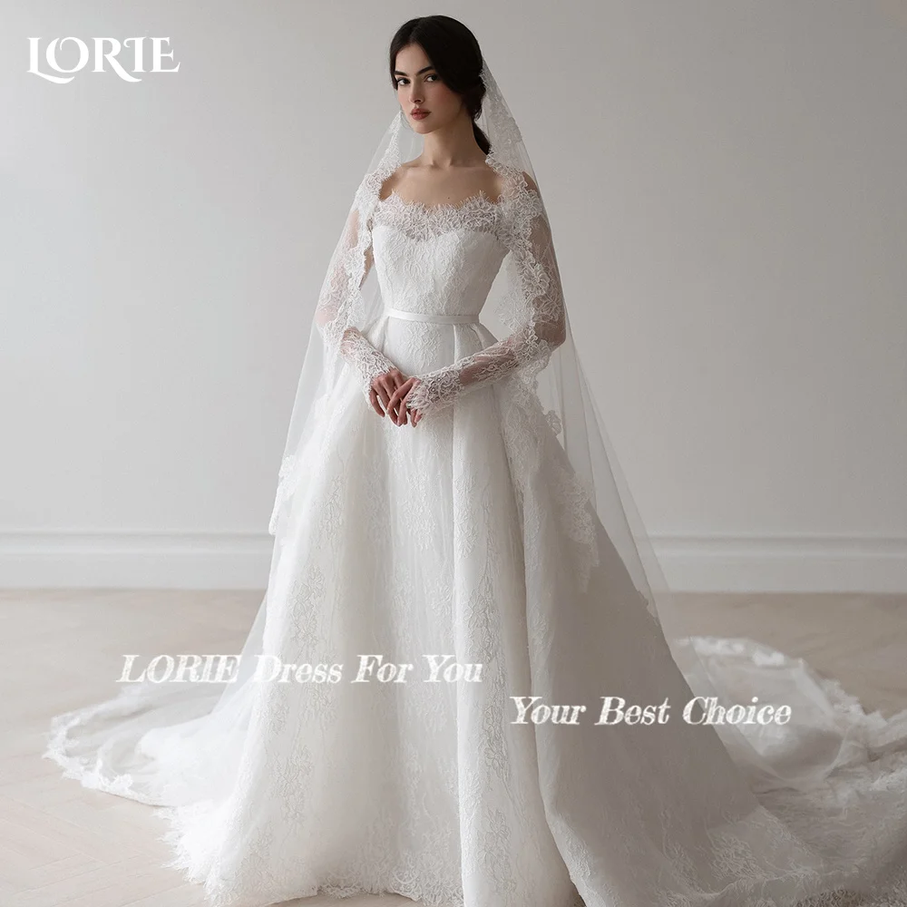 LORIE Boho Wedding Dress Off Shoulder Long Sleeve Lace Beach Princess Button Bridal GownCustomized A-Line Bohemian Bride Dresses image 3