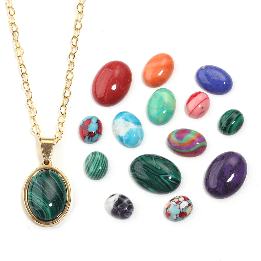 10Pcs Mix Color Turquoises Stone Beads Oval Flat Back Cabochon Beads Loose Beads For Jewelry Making DIY Bracelet Necklace Ring