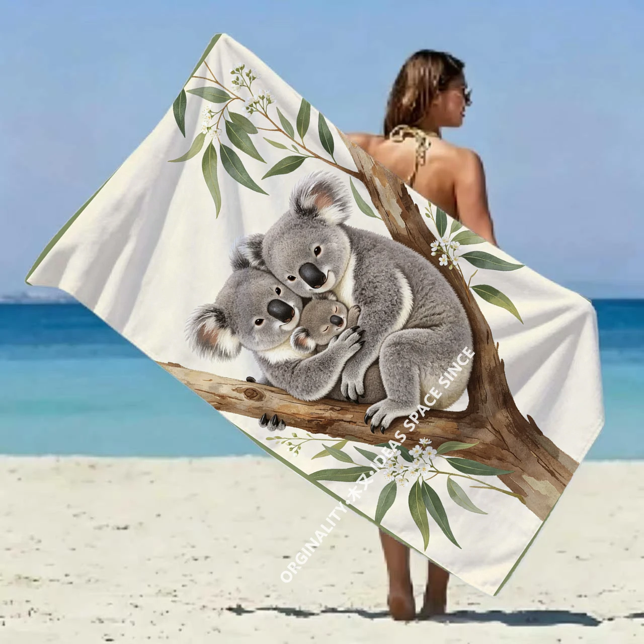 Koala Family Print Beach Towel Patterned Sunscreen And Windproof Suitable For Swimming Pool Camping Travel