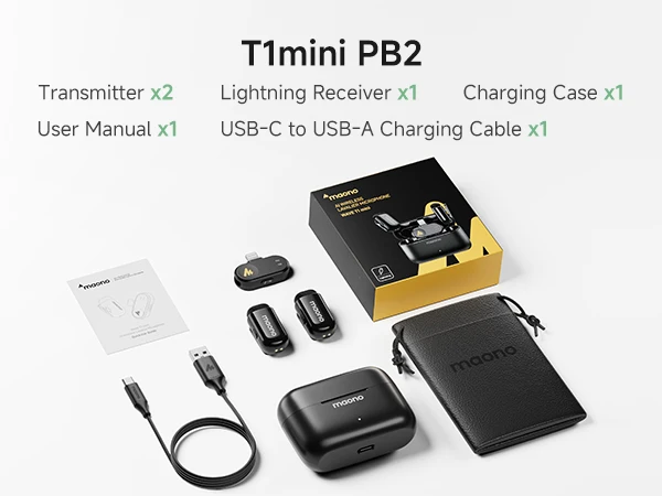 MAONO Wave T1 Mini Micro Cravate Sans Fil Pour IPhone 16/15, Android, PC - Son Pro Avec IA