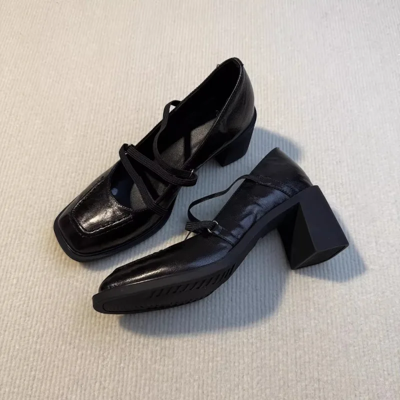 Zapatos Mary Jane de Tacón Cuadrado Negro para Mujer, Premium, con Correa Elástica, Modelo 2026, para Trabajo, Fiesta, Vestir, Zapatillas Mujer