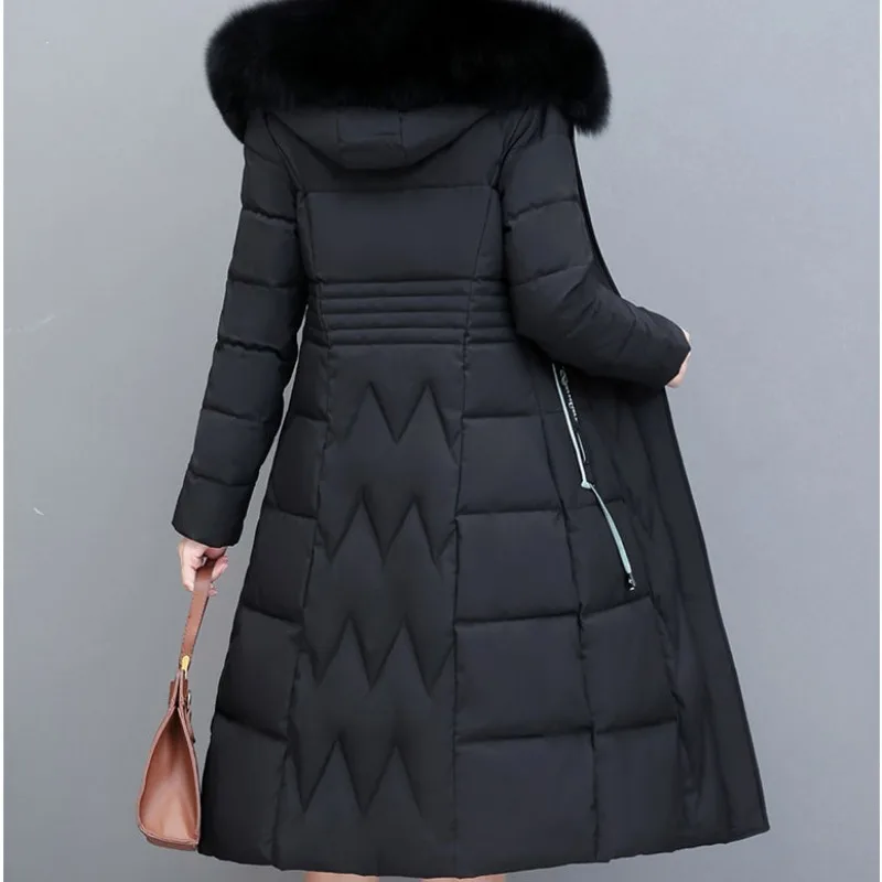 2023 New Women Down Cotton Coat Winter Jacket Mid Length Version Parkas Thick Warm Versatile Outwear Hooded Fur Collar Overcoat