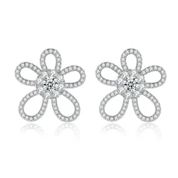 Moissanite Earrings for Women D VVS1 18K White Gold Plated 925 Sterling Silver Stud Flower Earrings Lab Diamond Wedding Jewelry