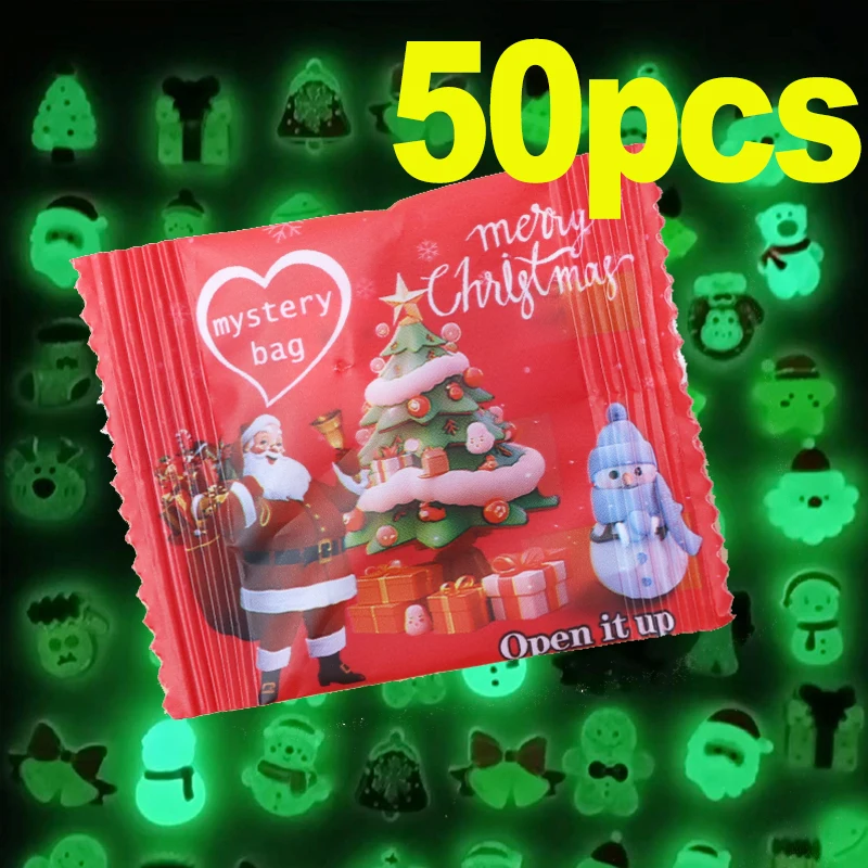 

50 шт. миниатюрных светящихся фигурок Деда Мороза из смолы в подарочных коробках, креативное украшение для дома, подходят для подарочных пакетов на день рождения и Рождество