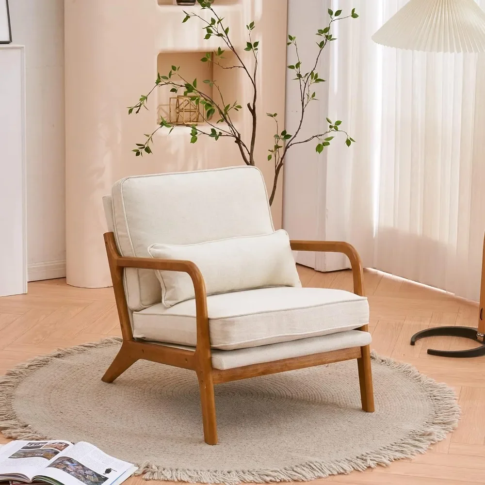 Chair Mid-Century Modern Chair with Pillow Upholstered Lounge Arm Chair with Solid Wood Frame & Soft Cushion for Living Room