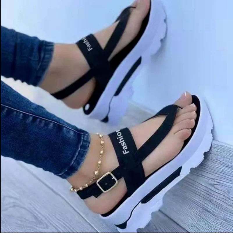 New Women Sandals Summer  Fashion Peep Toe Flip Flops Buckle Non-slip Platform Sandals Woman Sandalia Feminina Plus Size 35~43