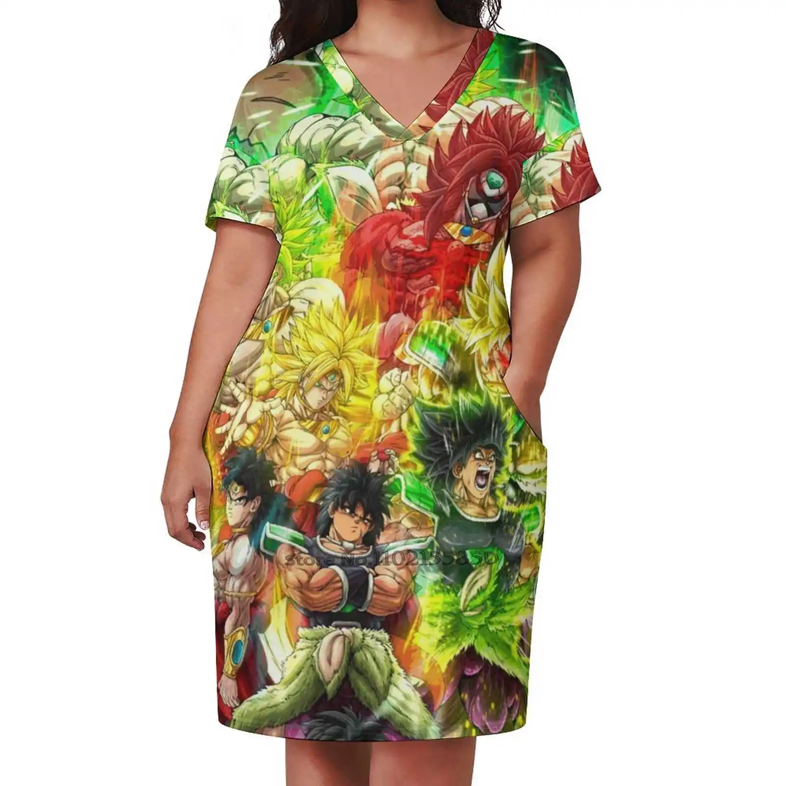 Broly-vestido holgado de Manga corta con bolsillo para mujer, con estampado prenda de vestir, cuello en V, 5Xl, Anime de Manga shdaden, Metal Findyourthing, nuevo Dbz Dbs Savage