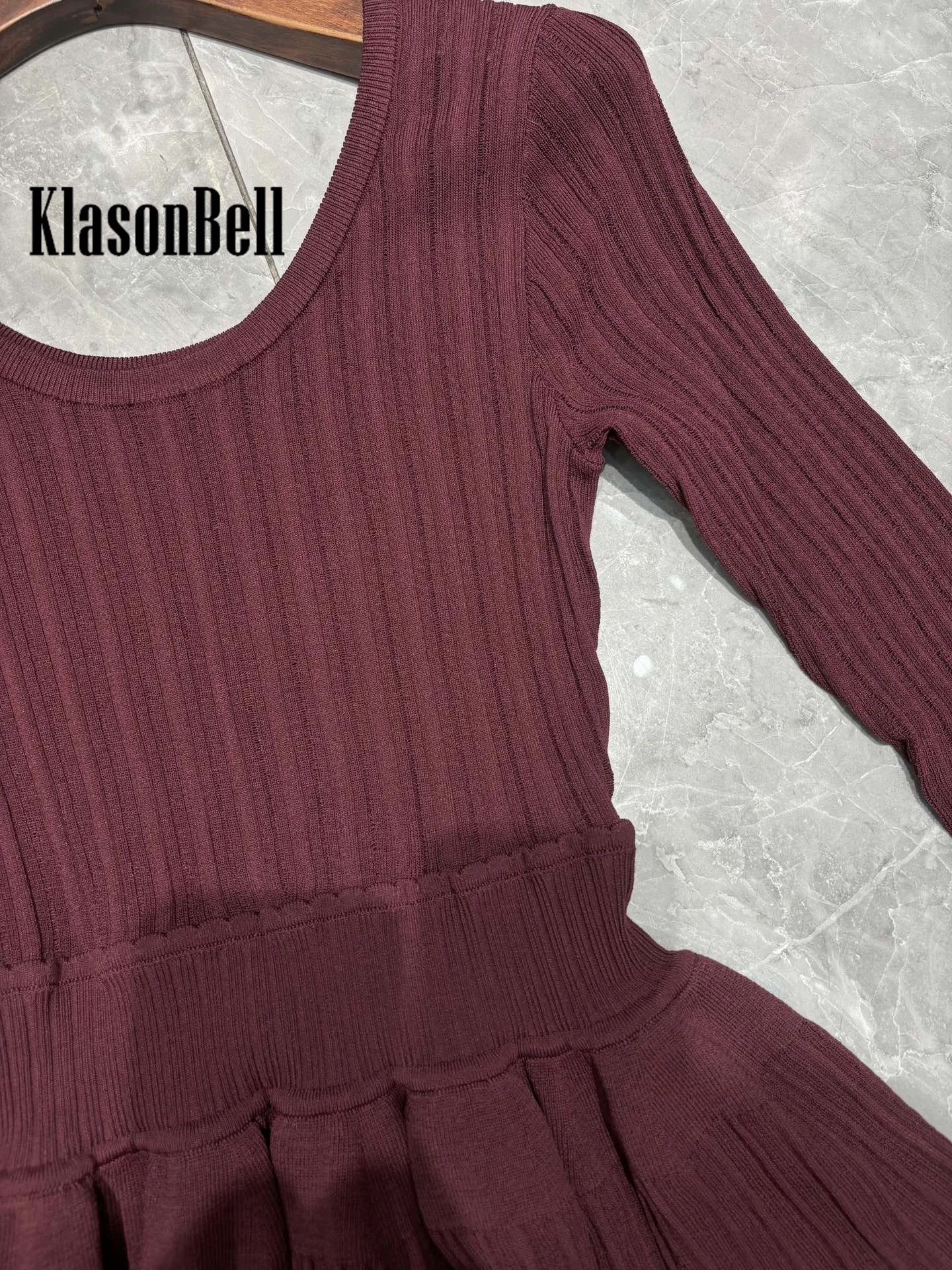 9.19 KlasonBell Women\'s Elegant Sweet O-Neck Half Sleeve Knitted Dress Collect Waist Spliced A-Line Mini Dress