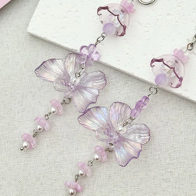 13cm Sweet Purple Butterfly Wind Chimes Keychain Pendant Phone Chain Strap Lanyard Girly Bag Hanging Ornaments Accessories Gift