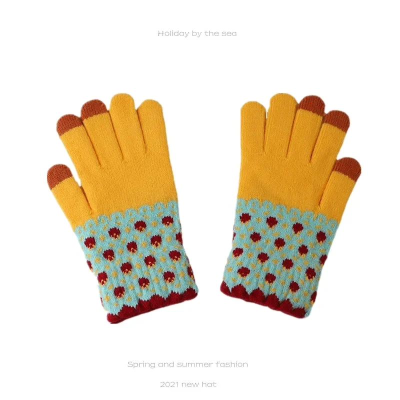 Mulheres luvas de tela sensível ao toque luvas de malha quente elástico tela de toque conectado luvas de ciclismo ao ar livre moda luvas grossas