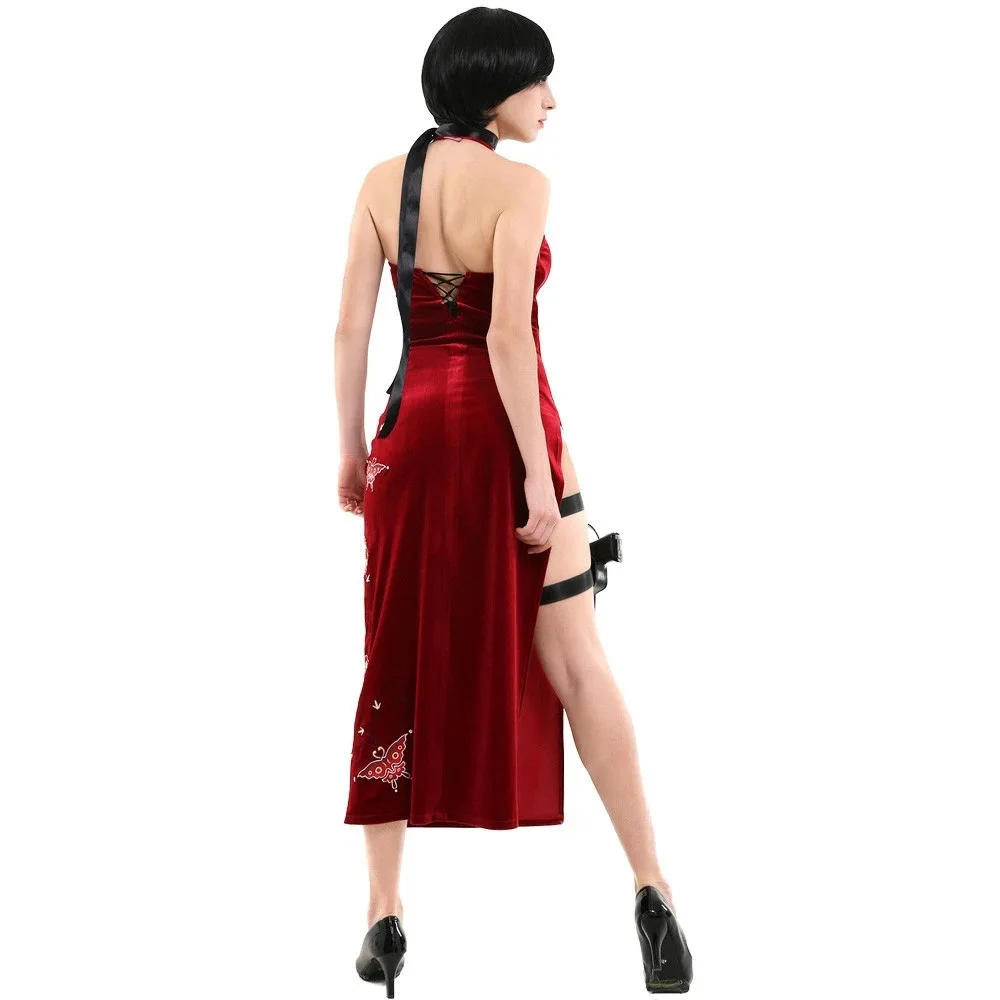 Picture 3: Female Resident 4 Ada Wong Cosplay Costume Red Dress Tight Cheongsam Dress Women's Halloween Carnival Party Carnival Clothing