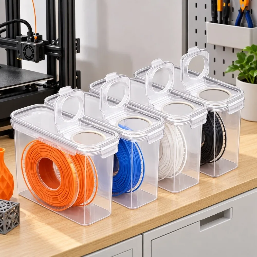 4Pcs Dustproof 3D Printing Filament Container Waterproof Moisture Proof 3D Printing Filament Storage Box Transparent