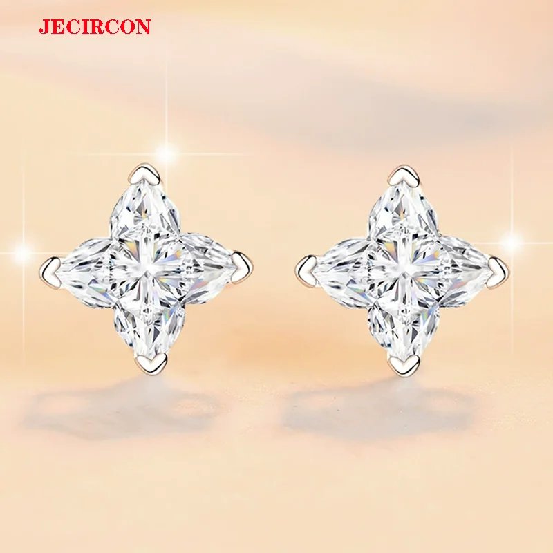 

JECIRCON S925 Sterling Silver Moissanite Stud Earrings, High - End Flower Style Star Earrings for Women, Fashion Party Jewelry