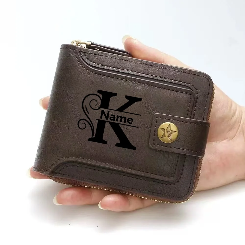 Men's Custom Wallet - Personalized Artificial Leather Men's Engraved Name and Letter Wallet, Father's Day Dad Gift, Brown view 5