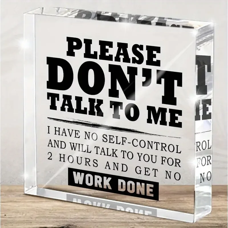 [2D Flat] Letrero de escritorio acrílico humorístico "Por favor, no habla conmigo", regalo ideal para colegas y jefes, espacio de trabajo autocontrol
