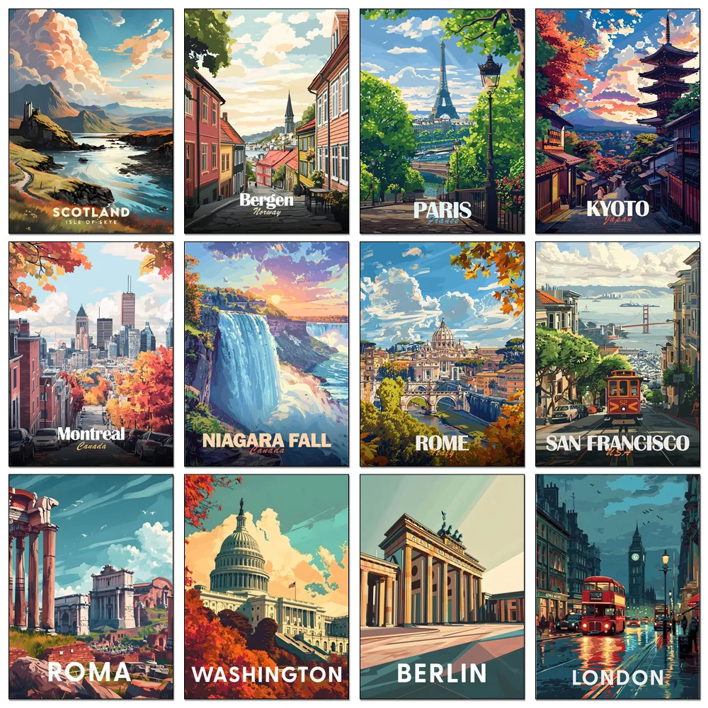 5D DIY Diamond Painting World Renowned Landmark Buildings Mosaic Embroidery Cross Stitch Kit Living Room Home Art Wall Decortion
