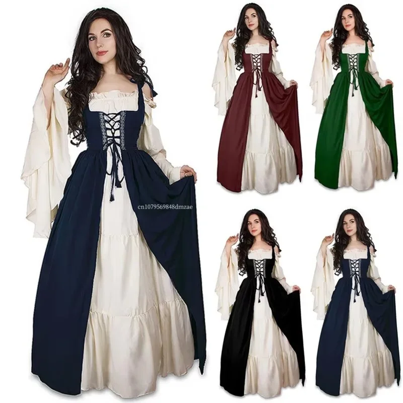 Halloween Cospaly Costume , European and American Square Collar Tied Waist, Medieval Renaissance Retro Dress, Ball Dress