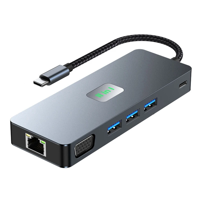 Док-станция USB-концентратор 11 в 1, док-станция 3.1 Type-C HD + DP + VGA, трехэкранный дифференциальный дисплей, замена многоэкранной док-станции