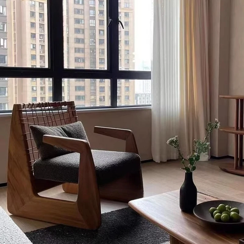 Wabi Sandy Wind Single Sofa Antique Home Living Room Leisure Single Chair New Chinese Simple Rope Knitted Sofa Chair