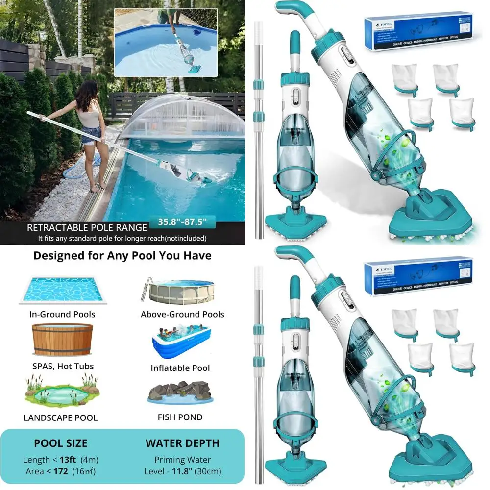 

Беспроводной пылесос для бассейна объемом 19 галлонов в минуту, время работы 60 минут, идеально подходит для удаления листьев и мусора в надземных бассейнах