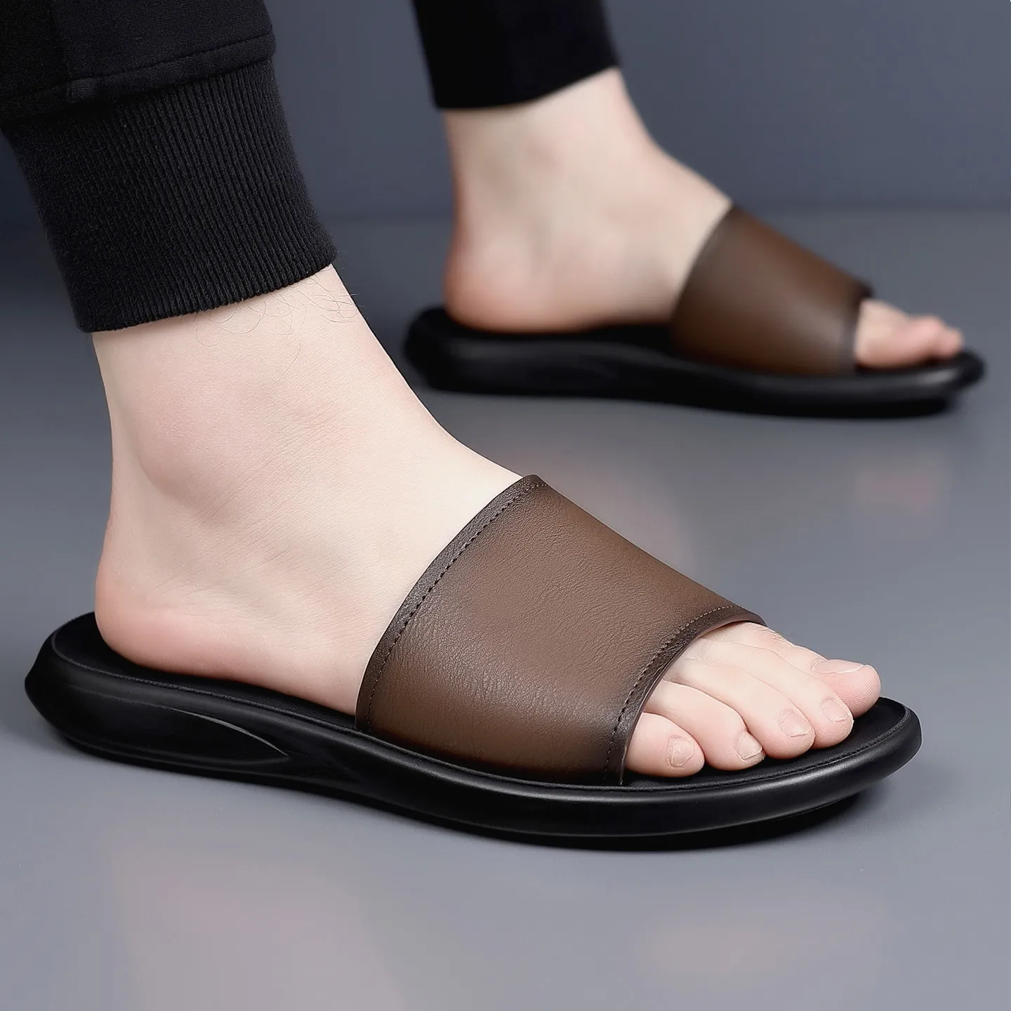 

One-word Drag Men's Summer Wear Non-slip Soft Sole Wear-resistant Casual Stepping on Shit Cool Slippers Sandals Trendy Brand