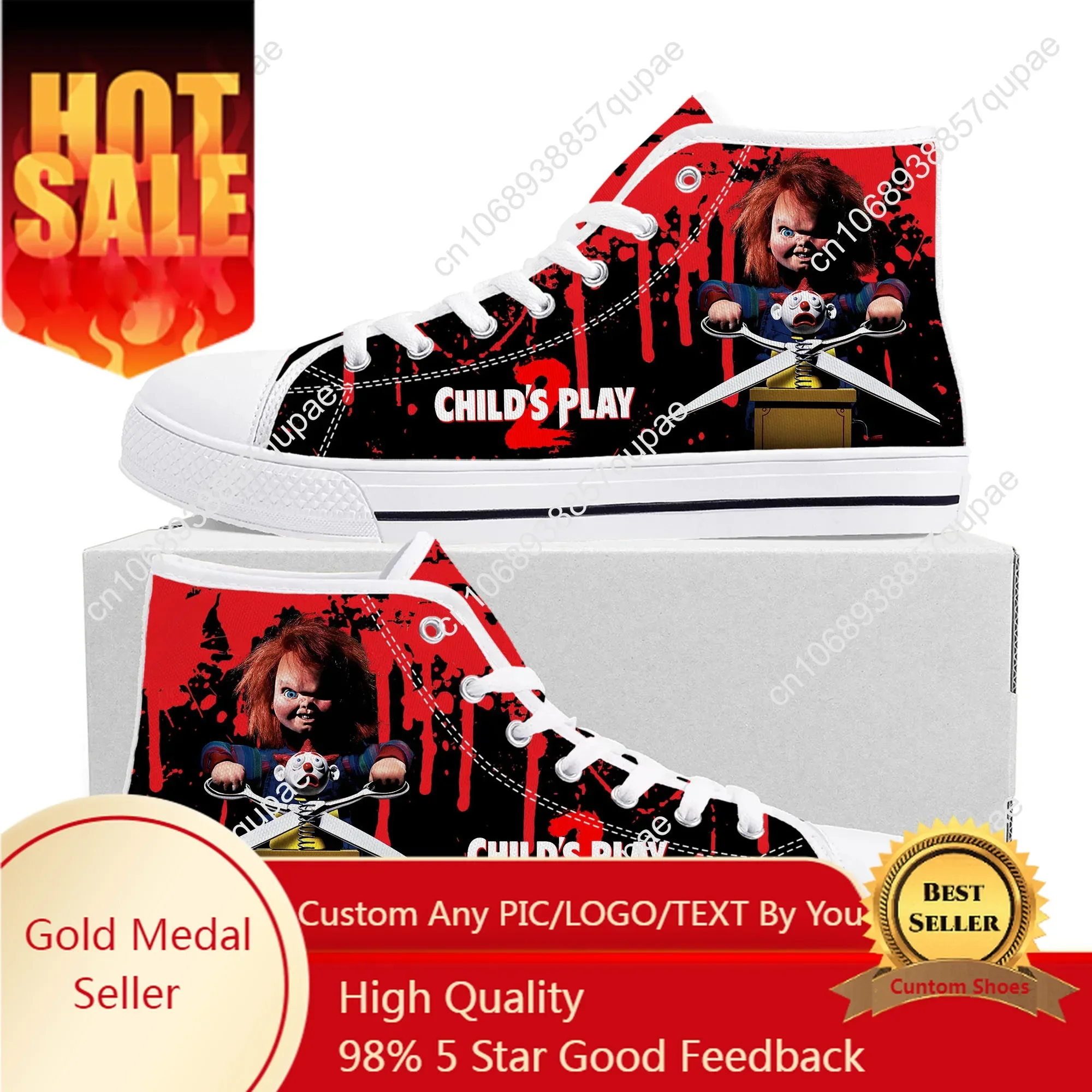 

Horror Movie Childs Play Chucky High Top High Quality Sneakers Men Women Teenager Canvas Sneaker Casual Couple Shoes Custom Shoe