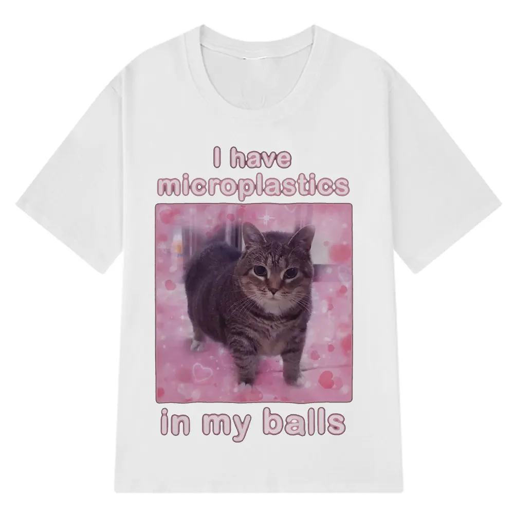 لدي ميكروبلاستيك في كراتي مضحك القط ميمي تي شيرت موضة تي شيرت الرجال النساء عادية القطن قصير الأكمام الهيب هوب تي شيرت #3