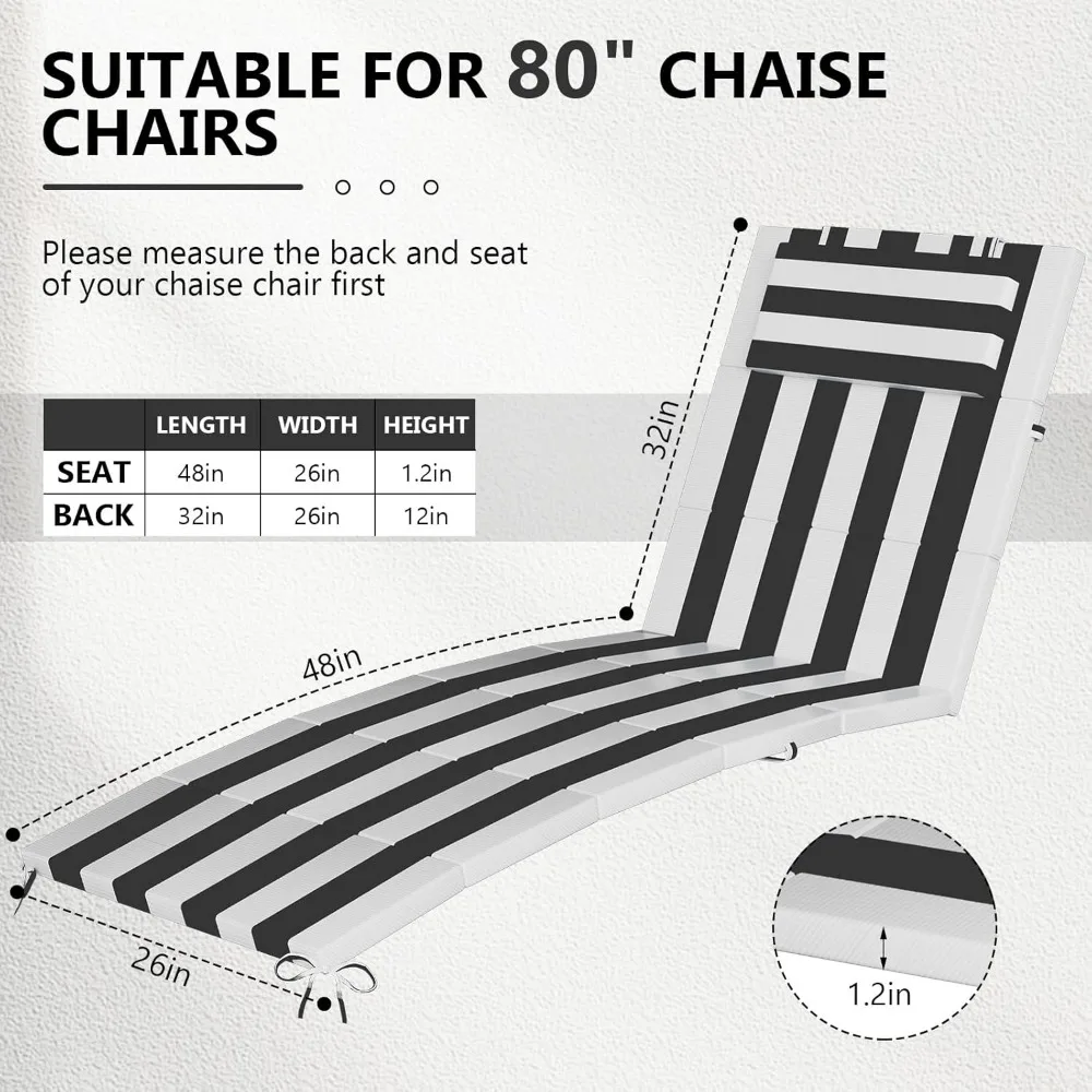 وسائد استرخاء قابلة للطي في الهواء الطلق مع مسند للرأس، وسائد بديلة مقاومة للطقس ومقاومة للبهتان لكراسي الفناء #2