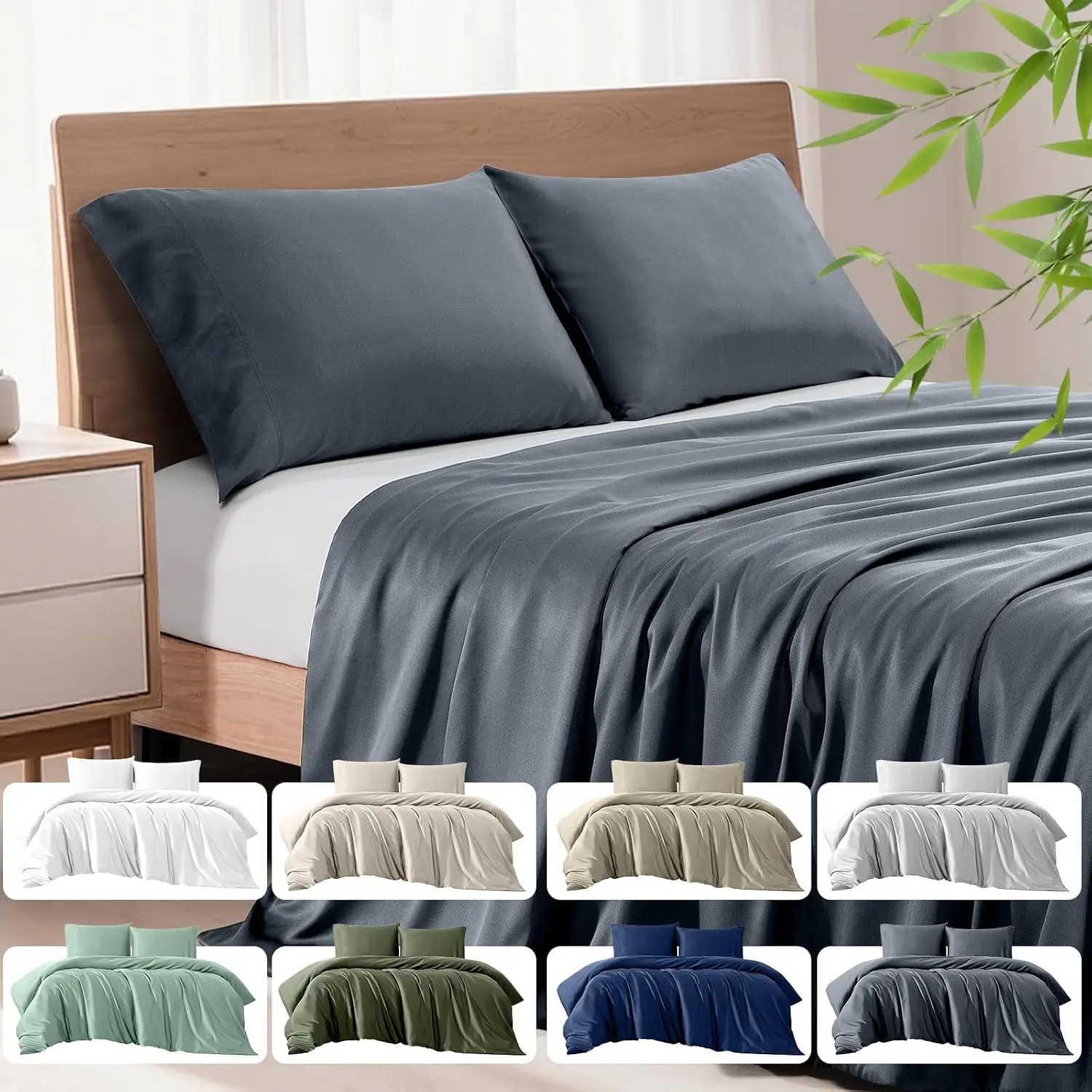 Queen Duvet Cover Set 3 Pieces, 100% Organic Viscose Derived from Bamboo, Luxuriously Soft & Cooling, 1 Duvet Cover and 2 Pillowcases, Queen (90' X 90') King (104' X 90') Twin (68' X 90') Full (80' X 90') Available in Multiple Colors