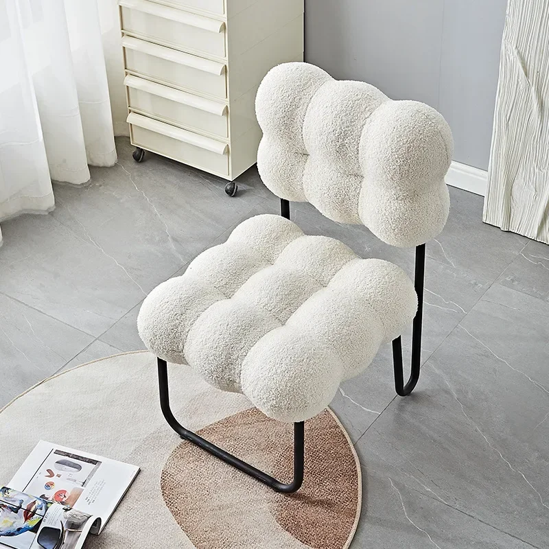 Cream Casual Style Lamb Wool Fabric Sofa Chair Can Be Used As A Home Living Room Soft Chair Simple Girls Bedroom Makeup Stool