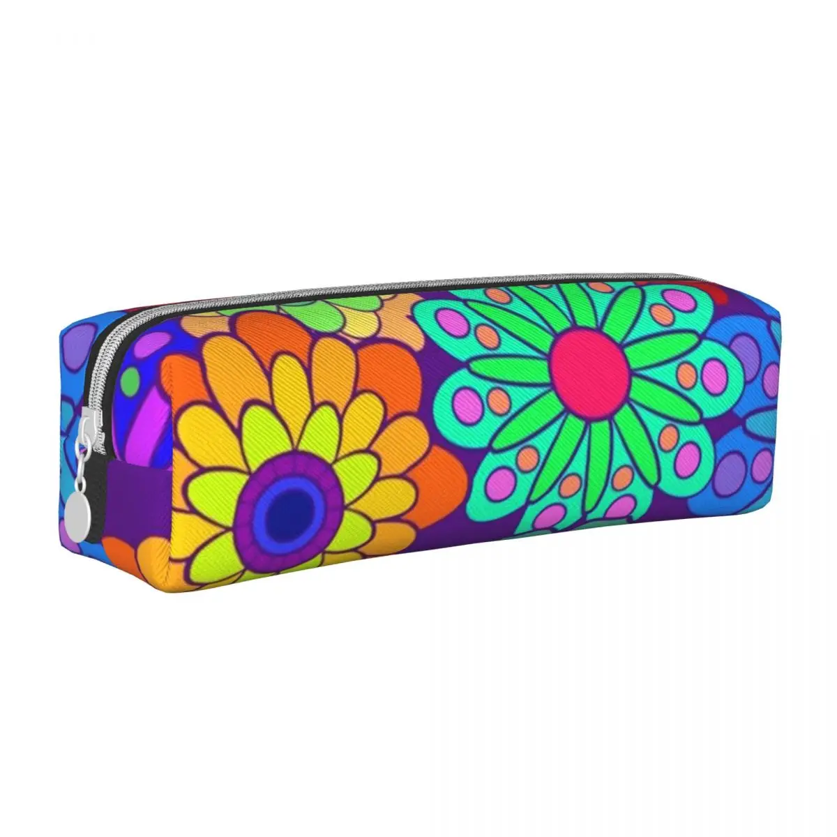 Kawaii Pencil Case Retro Hippy Flowers Pencil Pouch Flower Power Print School Pencil Cases Boy Girl Square School Supplies