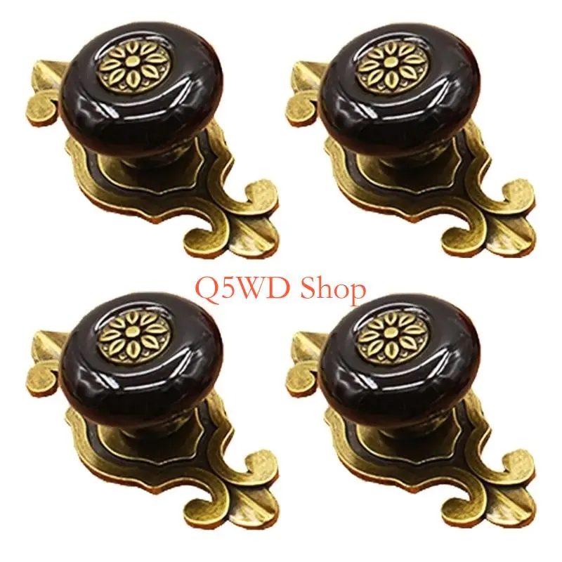 Q5WD 4PCS Additional Drawer Pulls Antique Bronze Finish Metal Mixture Base Permanent 26mm Height Hardware For Drawer Closet