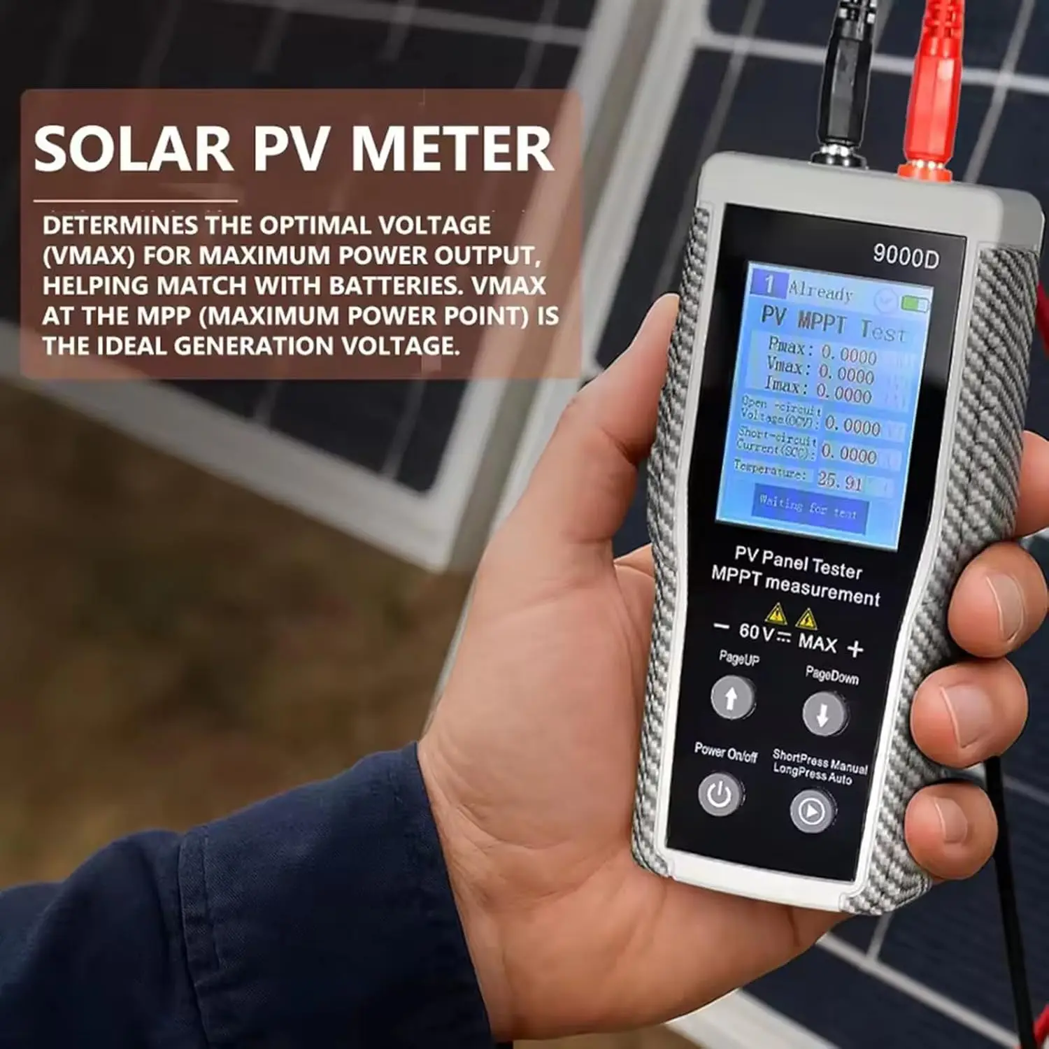 Probador de panel solar de 800 W, medidor de corriente de voltaje de energía MPPT, analizador fotovoltaico de 0-60 V 0-35 A con almacenamiento de datos