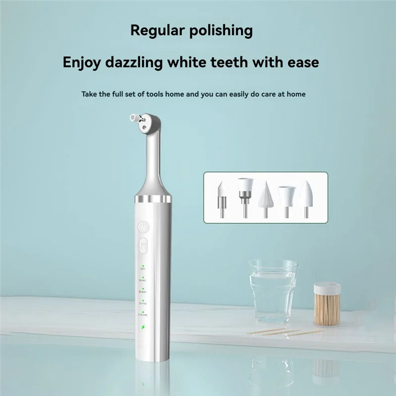HIM-Zahnreiniger-Werkzeug mit 5 Bürstenköpfen, 5 Geschwindigkeitsmodi und LED-Licht, IPX6 wasserdichtes Zahnpolierer-Polier-Set