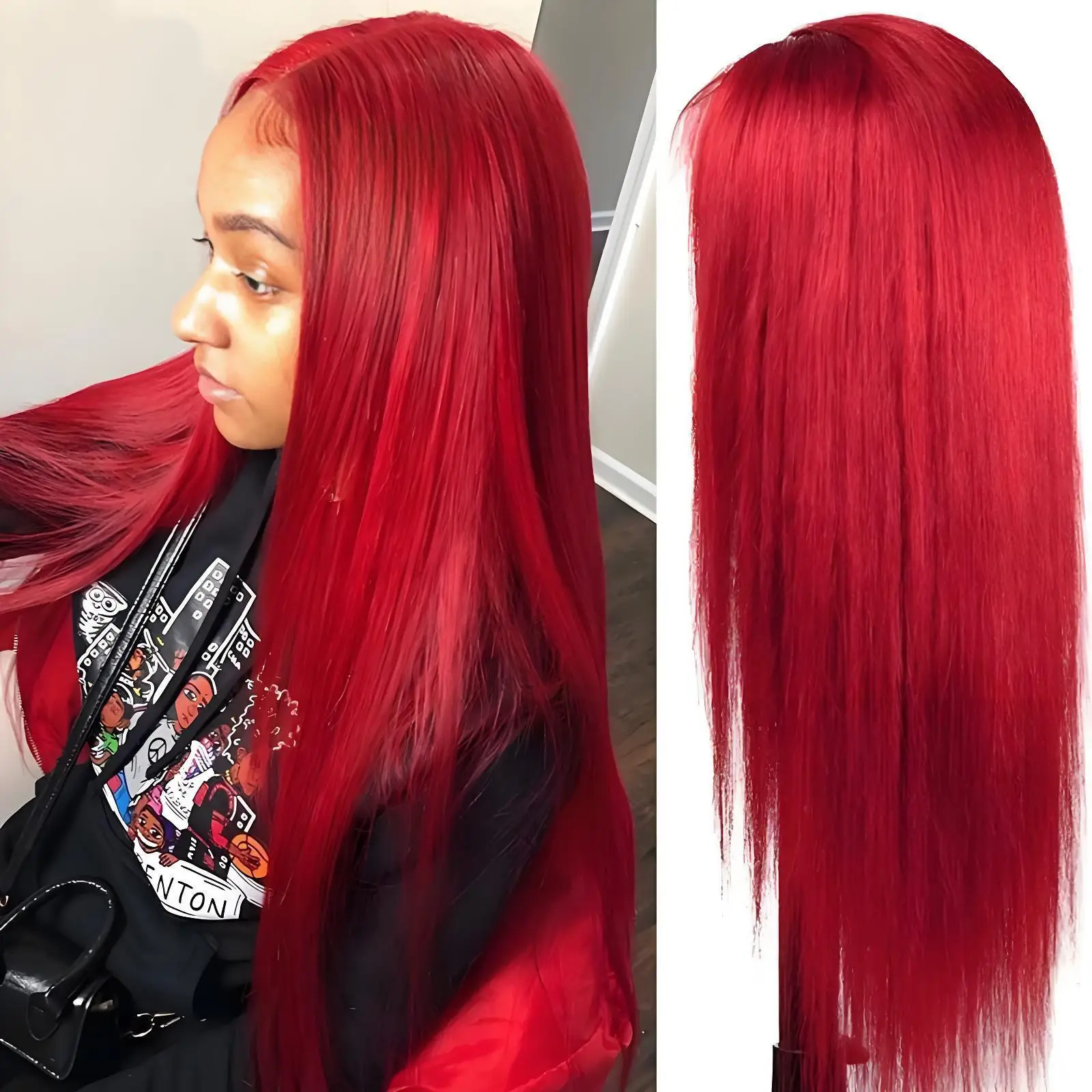 

Hot Red Human Hair 13x6 Hd Lace Frontal Human Hair Wigs Preplucked Burgundy Colored Wigs Brazilian Red Wig 13x4 Lace Front