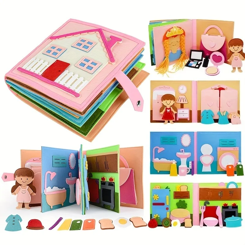

Детская занятая доска, набор игрушек для обучения интеллекту, розовый дом, издание, обучающие занятия для дошкольников, включая жизненные навыки