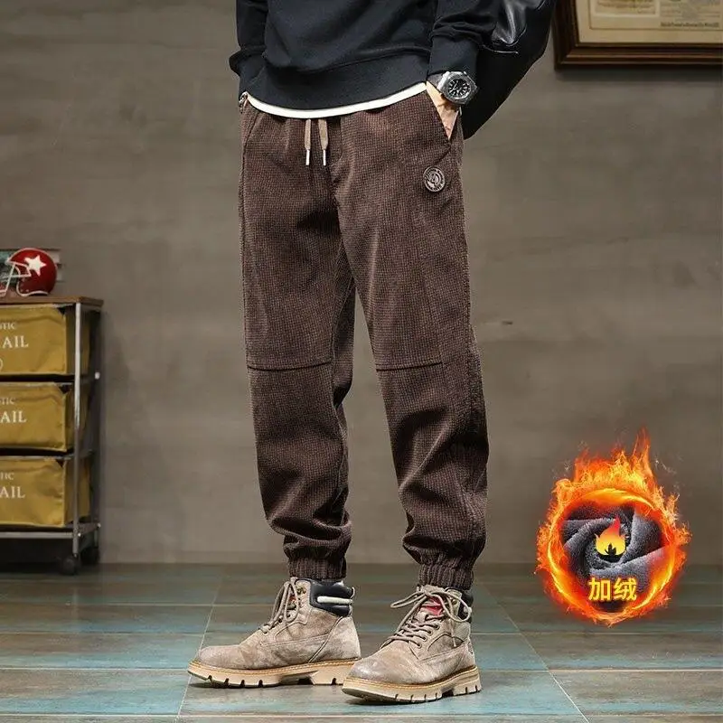 ملابس للرجال رجل السراويل سراويل شتوية Sweatpants السراويل الحرارية الشباب الزي ملابس كاجوال Y2K الملابس موضة الصوف مبطن
