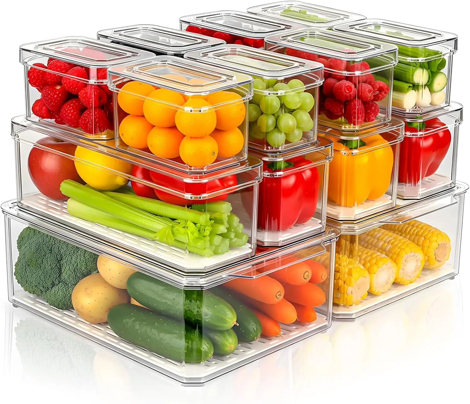 

14 Pack Fridge Organizer Storage Bins Set, Clear Stackable Food Storage Containers with Lids BPA-Free for Refrigerator,
