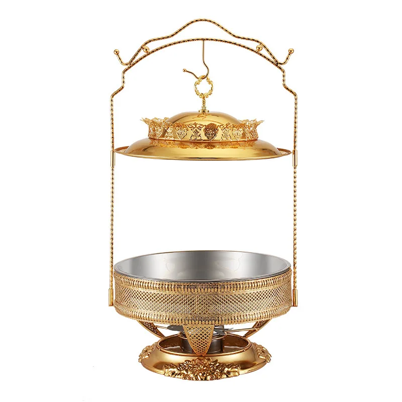 Stainless steel golden alcohol stove hot pot hanging cover hotel restaurant buffet stove thermal insulation heating container
