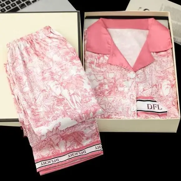 silk pajamas for women summer ice silk pijamas long sleeves long pants sleepwear comfortable loungewear two-piece set