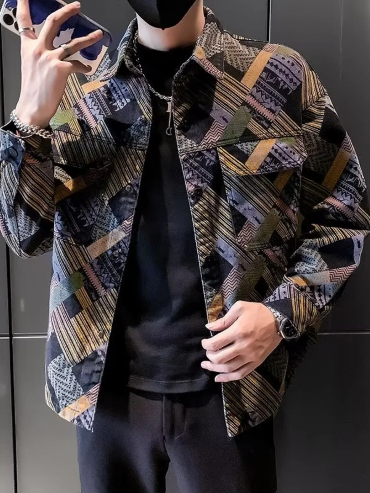 

Мужская джинсовая куртка в стиле ретро с цветочным принтом, модная, высококачественная, свободного кроя, повседневная, весенне-осенняя, с длинными рукавами, молодежная верхняя одежда