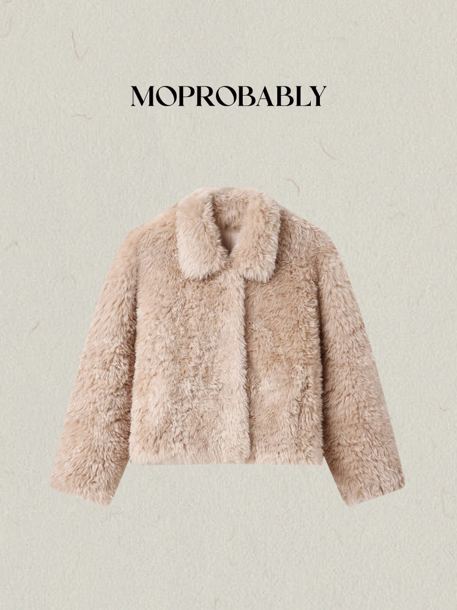 

Теплый повседневный женский пальто-куртка из искусственного меха, бренд Moprobably, из полиэфирного волокна, с отложным воротником и застежкой на пуговицы
