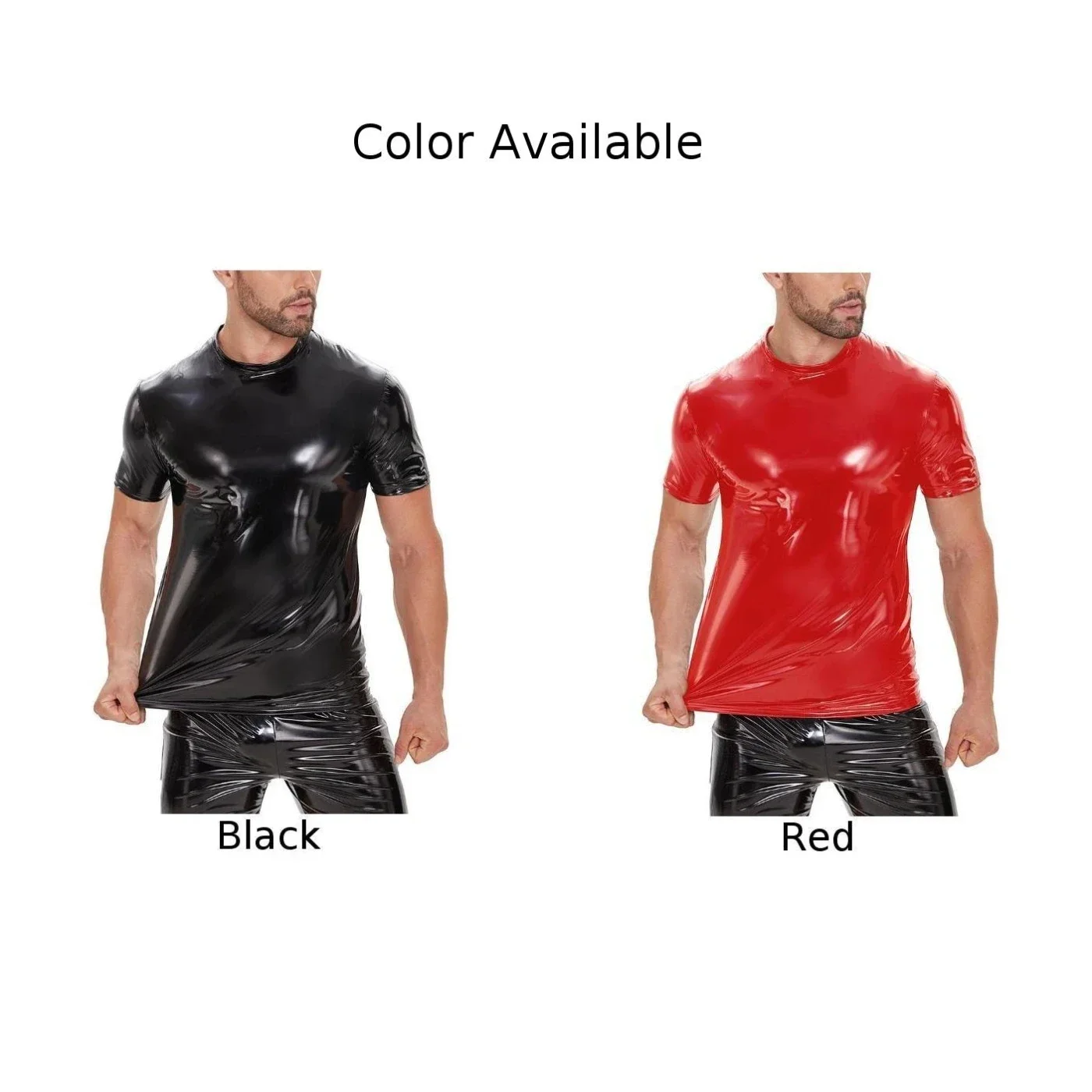 Mens Shiny Leather T-Shirt Glossy PVC Short Sleeve Tees O Neck Shaping Latex Top Male Crew Neck Casual Shirt Sexi Tee Party